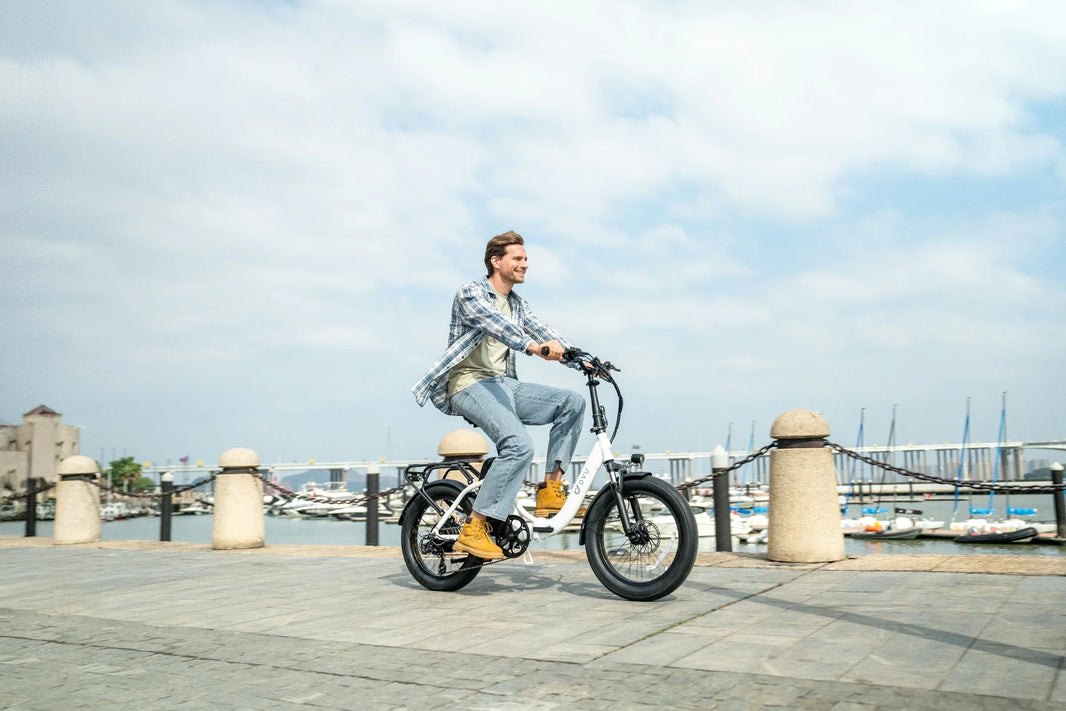DYU C9 Langstrecken E-Bike am Hafen für Wochenendtour Guide Deutschland