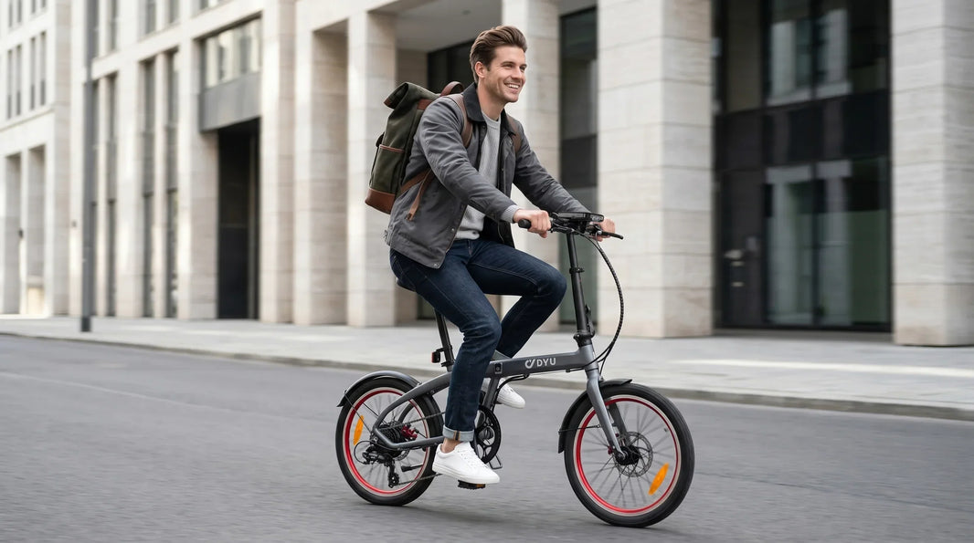 DYU SP1 E-Bike Angebot mit neuem SP1 Foto im Stadtverkehr